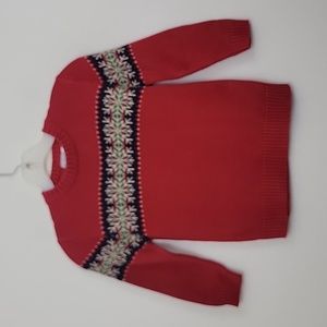GL Knits Red Cotton Knit Fair Isle Christmas Pullover Sweater Kids L (10/12)